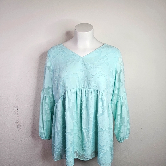 Lane Bryant Floral Embossed Peplum Top Blouse Sz 22/24 Sea Green Womens Flowy - Picture 1 of 8